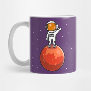 Cute Astronaut Standing On Planet Cartoon Mug